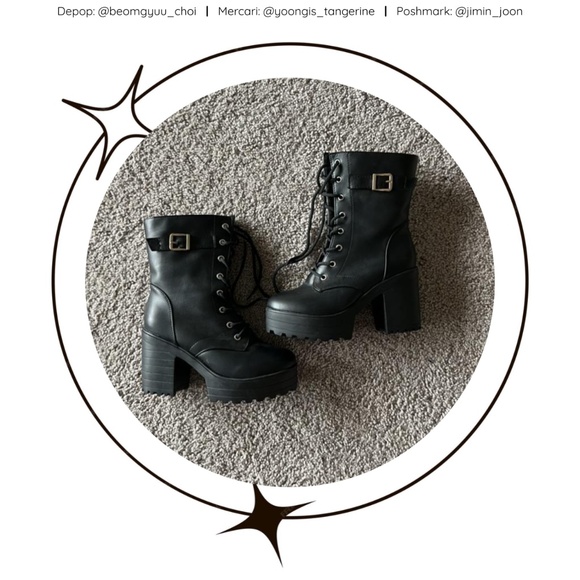 Black platform heeled boots - Picture 1 of 3
